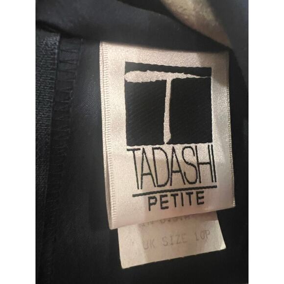 Tadashi Shoji Navy Blue Satin Ruched Tuxedo Collared Style Evening Dress Gown - Picture 5 of 5